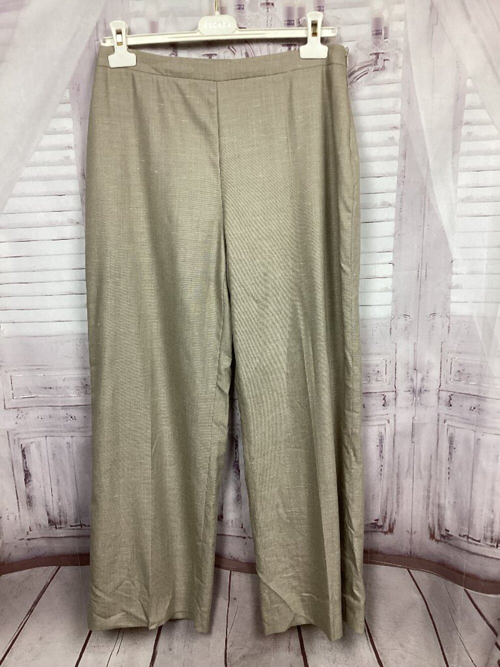 Lena Lange Slacks Pants Straight Leg Tan Side Zip Silk Blend 12